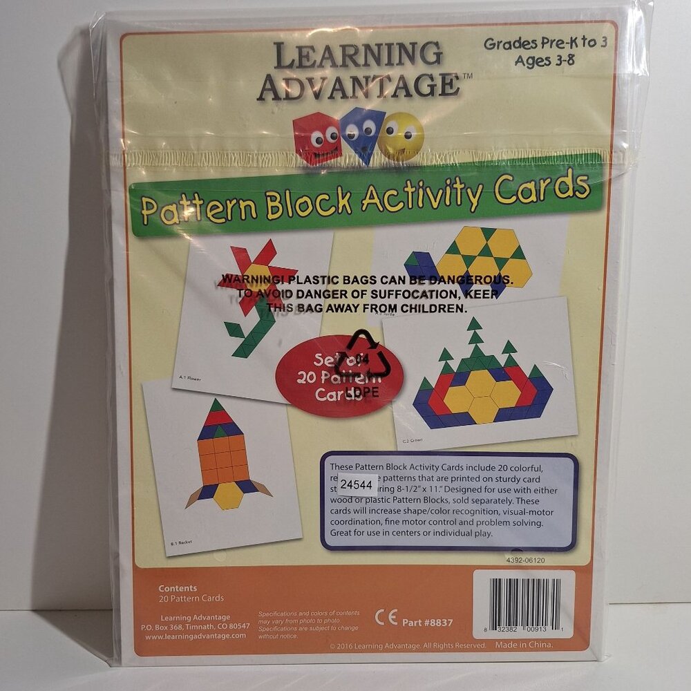Pattern Block Activity Set Pre-K-Grade 3 20 Cards Shapes Learning Advantage